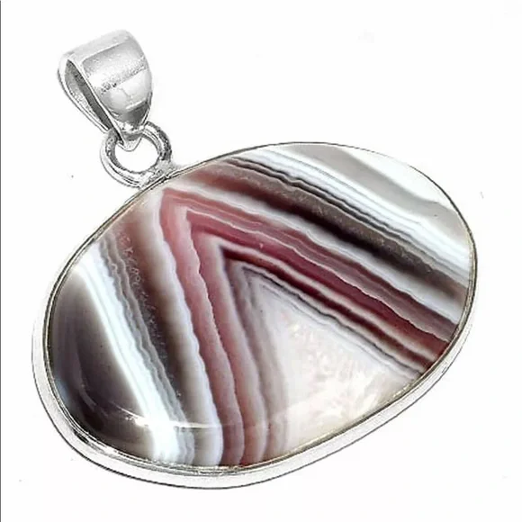 Natural banded agate sterling silver pendant - Picture 4 of 5